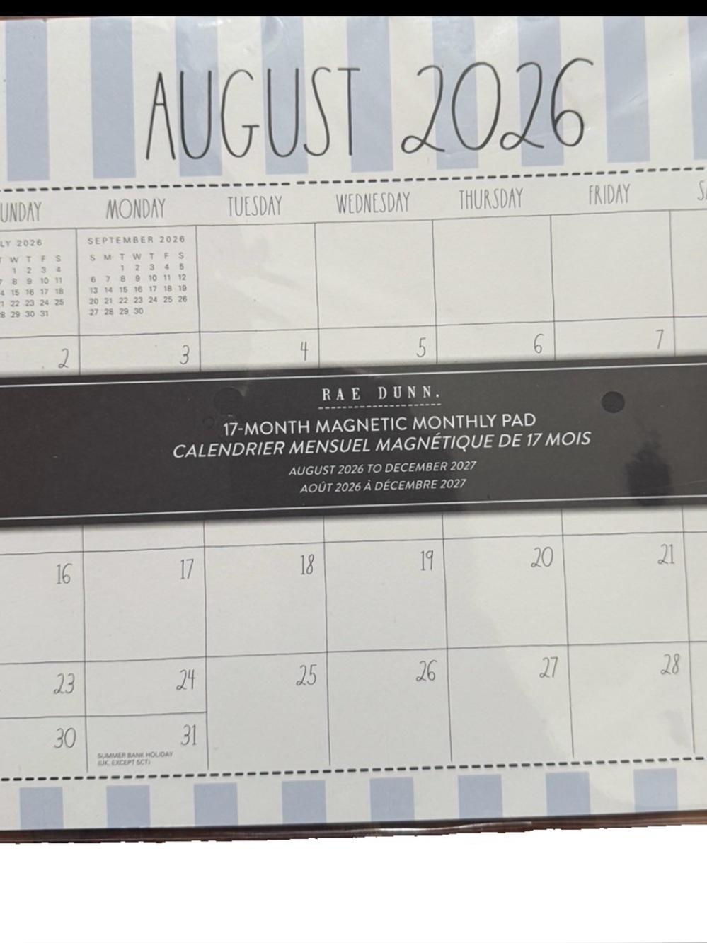 Rae Dunn 17-month 2026- 2027 Magnetic Monthly Pad Calendar Blue Striped 9.5x8.5”
